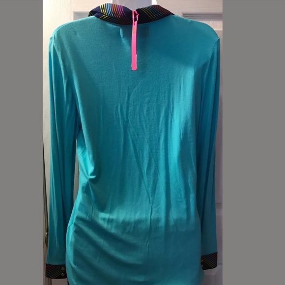 New MACBETH Collection Weekender Polo Shirt Blouse Turquoise Jersey Knit Pink - Picture 4 of 7